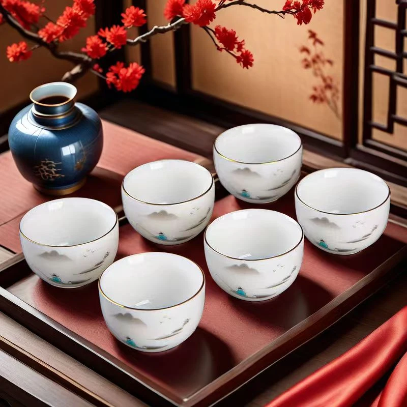德化白瓷主人杯创意陶瓷展示品茗专用家用描金釉面细腻杯夏日宅家