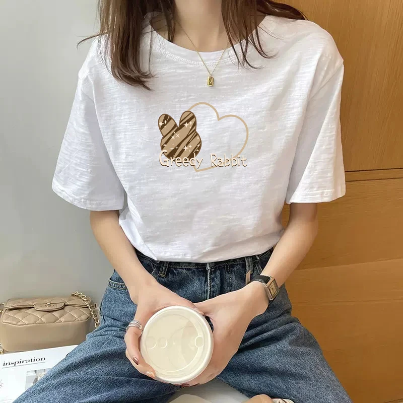 正肩竹节棉短袖t恤女夏季薄款2025年新款宽松白色半袖体恤上衣潮