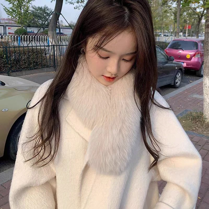 仿狐狸毛毛围巾女秋冬季保暖韩版百搭护颈长款毛毛绒围脖皮草领子