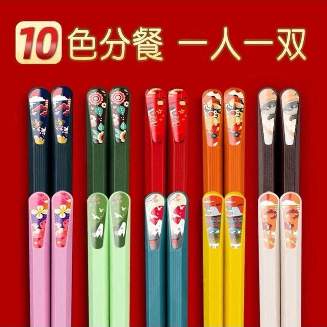 网红新款国潮风高档防霉筷子防滑可爱家用高档分餐筷子合金筷