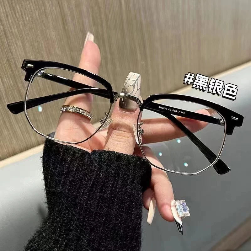 小红书同款眉毛金属近视眼镜框女可配度数圆脸半框男眼镜架韩版潮