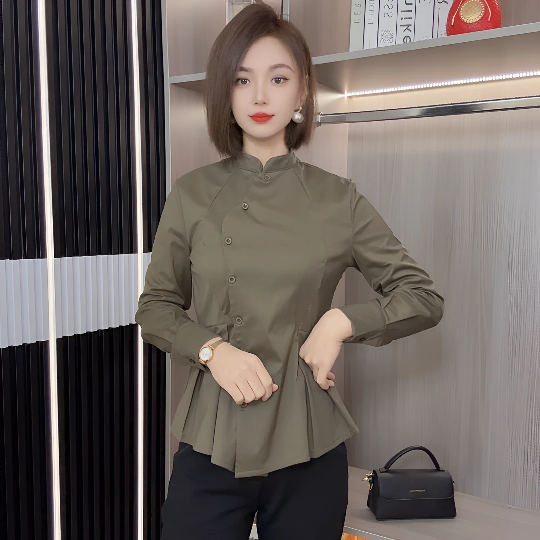 【加绒保暖】秋季冬季显瘦气质时尚修身立领长袖休闲女装衬衫888