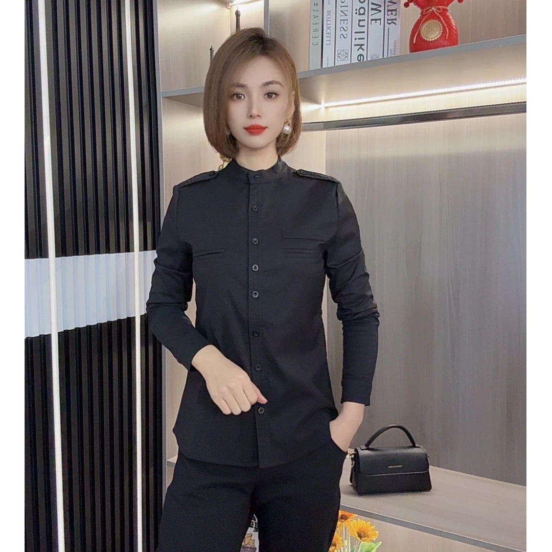 【加绒保暖】新款保暖立领时尚气质修身休闲百搭纯色女装衬衫7066