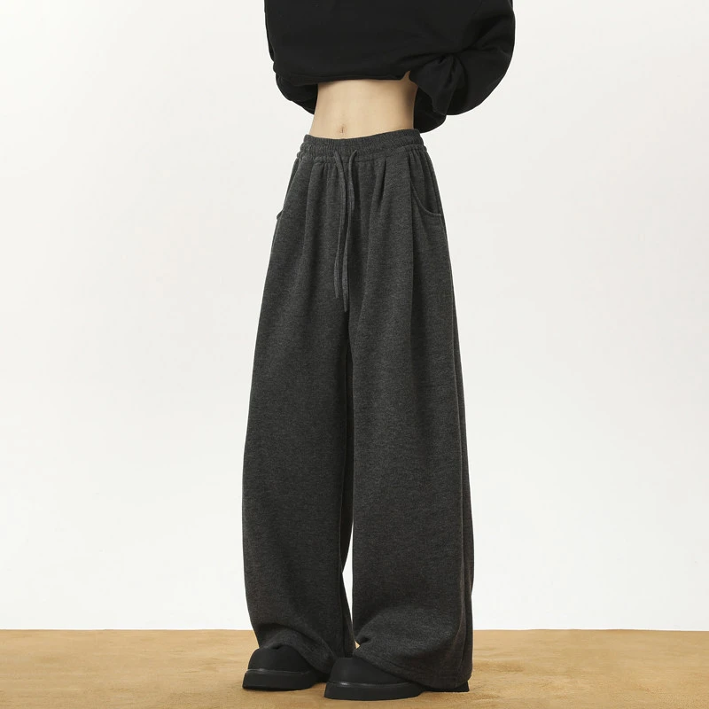 美式加绒加厚彩点弯刀裤男秋冬季宽松慵懒糯米裤高街直筒休闲长裤