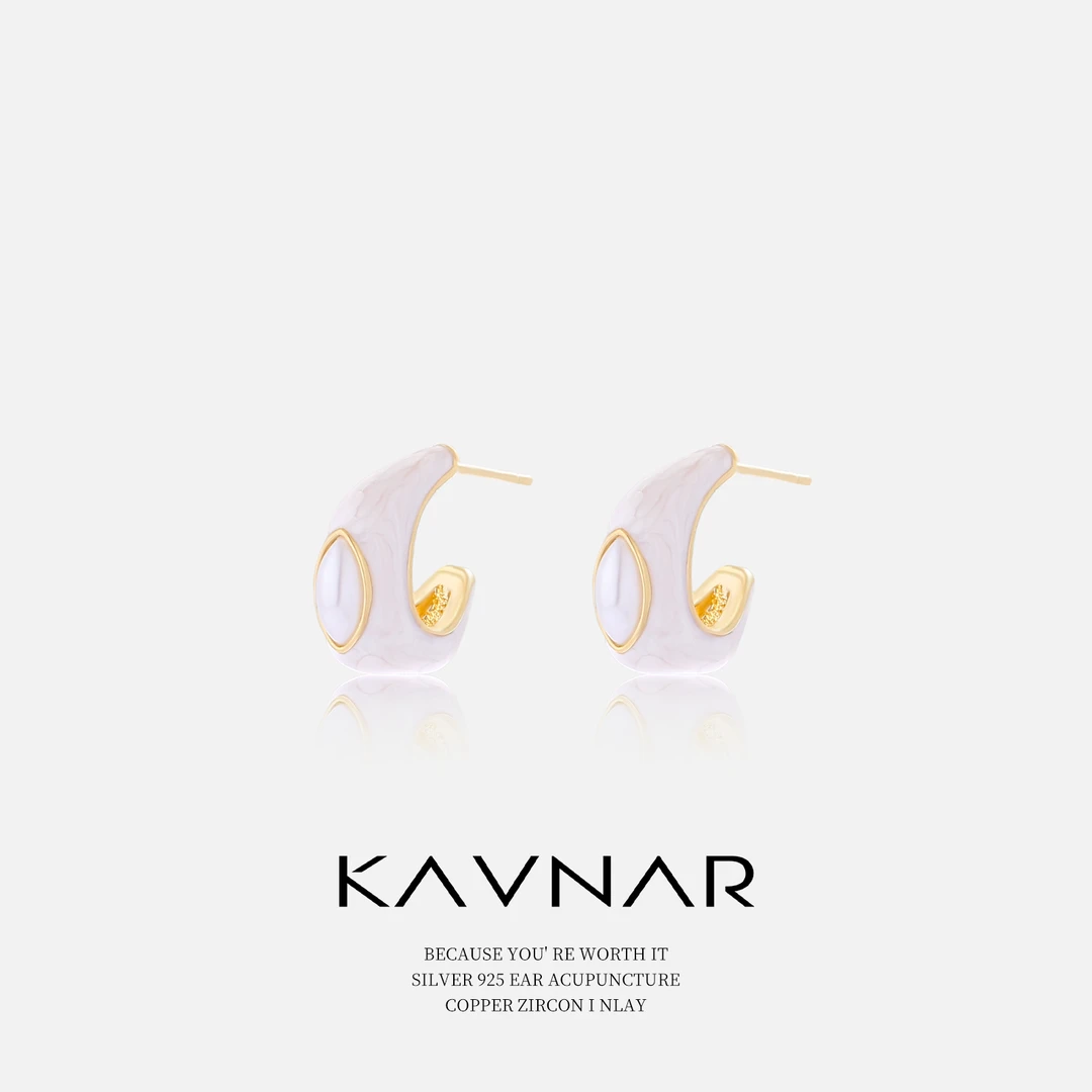 铜合金仿珍珠耳饰 s925银针精致高级感C形白色滴釉气质小众耳饰