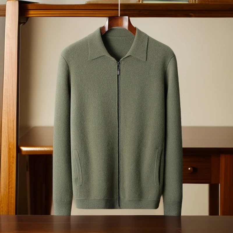 男士四平针行政款加厚山羊绒外套秋冬商务绅士针织开衫约640g
