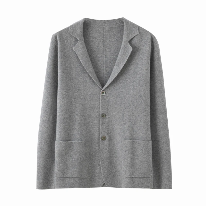 男士冬季西装领四平加厚行政款山羊绒针织外套秋冬商务休闲西服