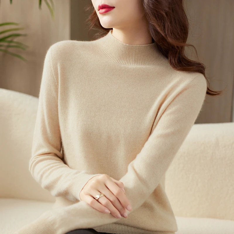 (头道绒)100羊绒无缝打底半高领秋冬毛衣时尚羊绒衫针织约210克