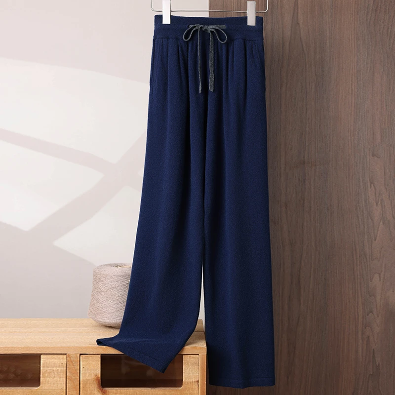 高奢男士平面直筒山羊绒裤秋冬外穿时尚休闲阔腿裤高腰裤子约350g