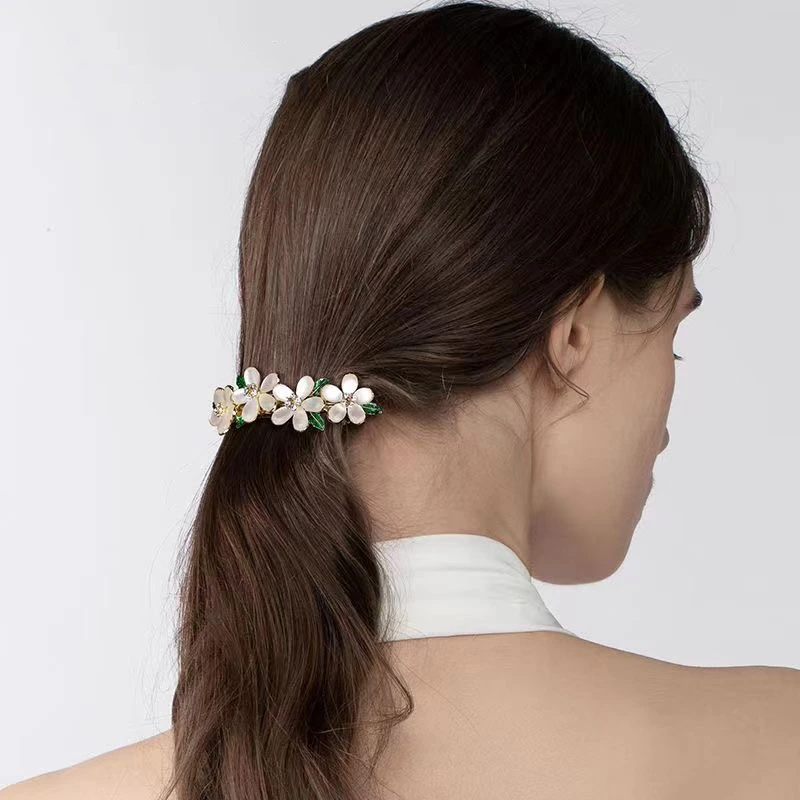圣母百合花朵盘发轻奢横夹发夹发卡马尾夹子发饰