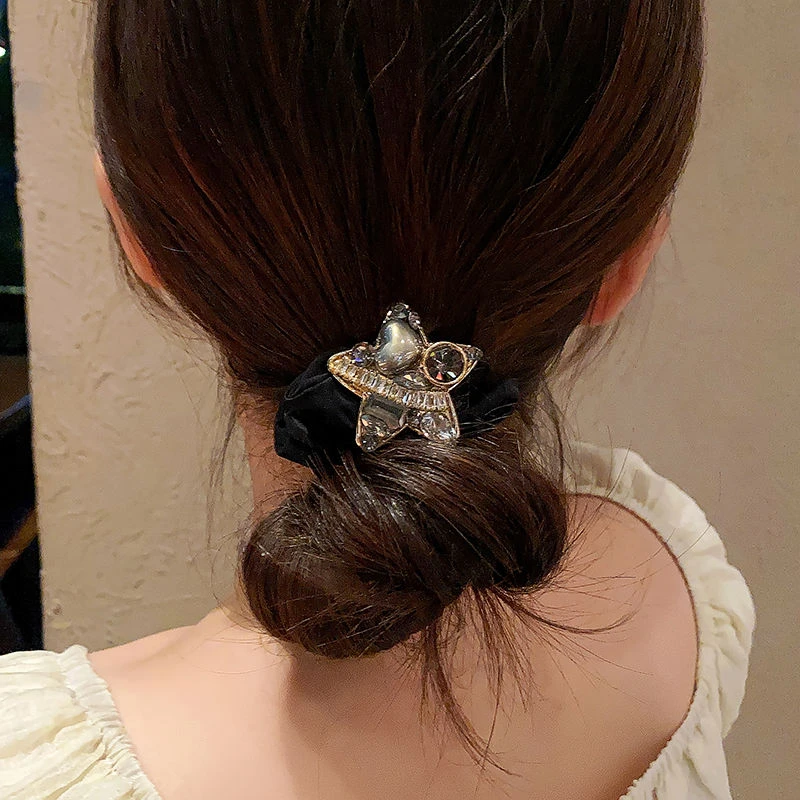 东大门精致镶钻五角星发圈女高级时尚马尾头绳简约丸子头轻奢高档