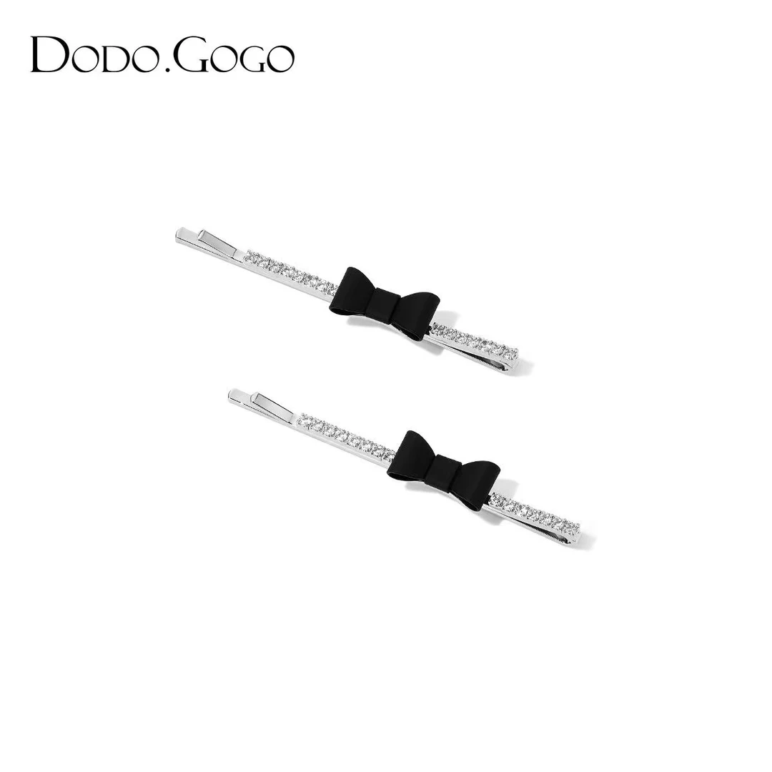 DODOGOGO水晶蝴蝶结发夹女侧边夹子发卡2023新款碎发一字夹刘海夹