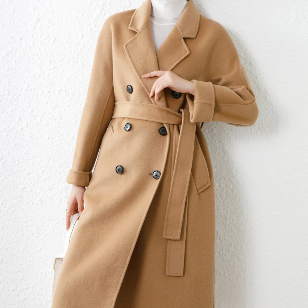 Y218【100纯羊毛】双面呢大衣女士长款秋冬时尚高端气质羊毛呢外套