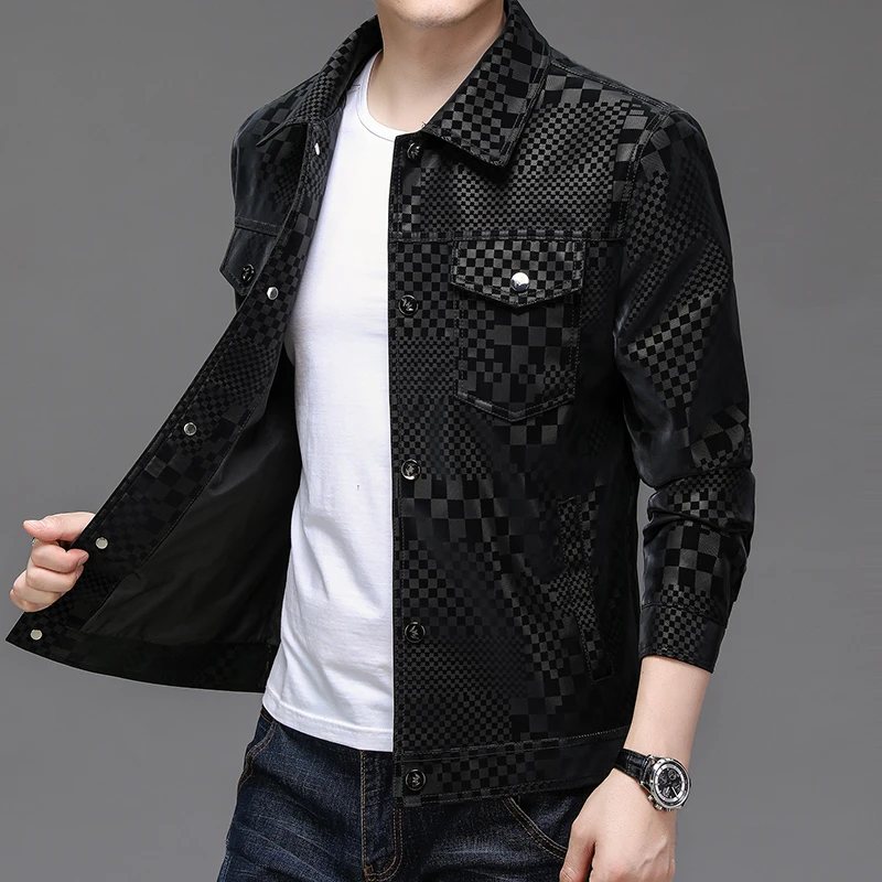 粉丝专属 梵诗顿·保罗春秋男士时尚潮流格子耐磨潮流皮衣-A012