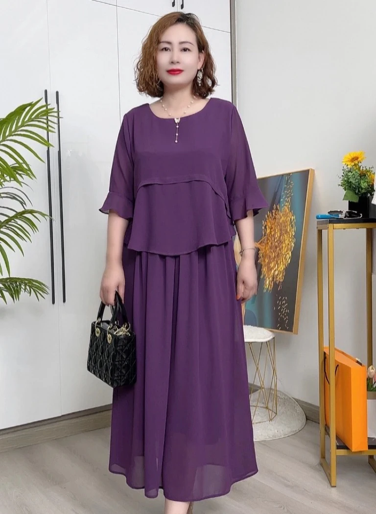 时尚轻奢气质假两件洋气连衣裙夏季宽松显瘦新款大码韩版长款裙子