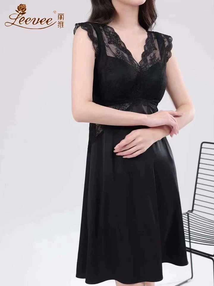 丽维3077法式蕾丝吊带睡裙一体式胸垫女2024新款性感美背睡衣