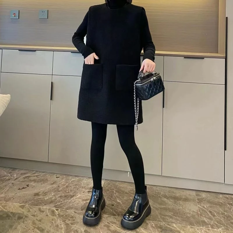 连衣裙大码高级感百搭加厚裙女2024秋季新款大码胖MM别致背心