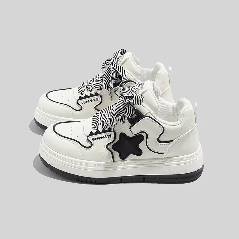 原创小众厚底小白鞋女2025春季新款百搭ins休闲运动星星板鞋