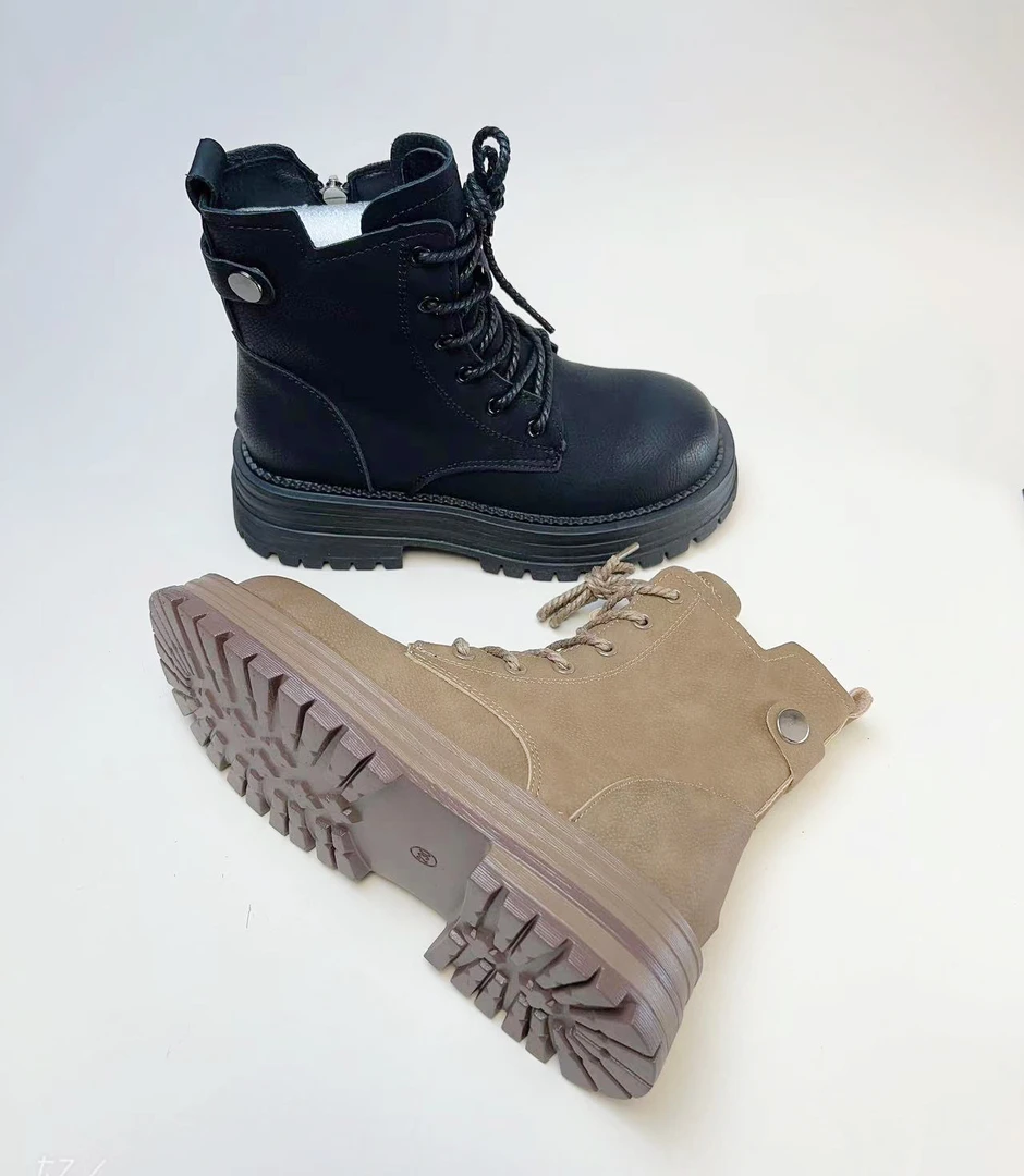 马丁靴系带工装鞋休闲2024新款秋冬季加绒2厚底小个子增高靴子