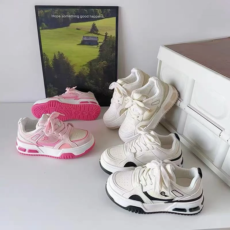 粉色多巴胺厚底老爹鞋小白鞋女2024新款百搭休闲小众学生时尚板鞋