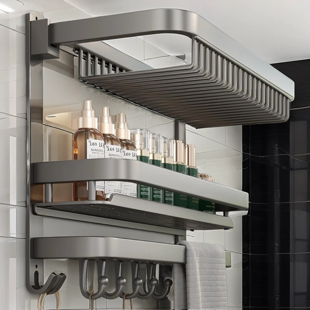 卫生间置物架免打孔壁挂式浴室毛巾架洗澡间浴巾架洗漱台收纳神器