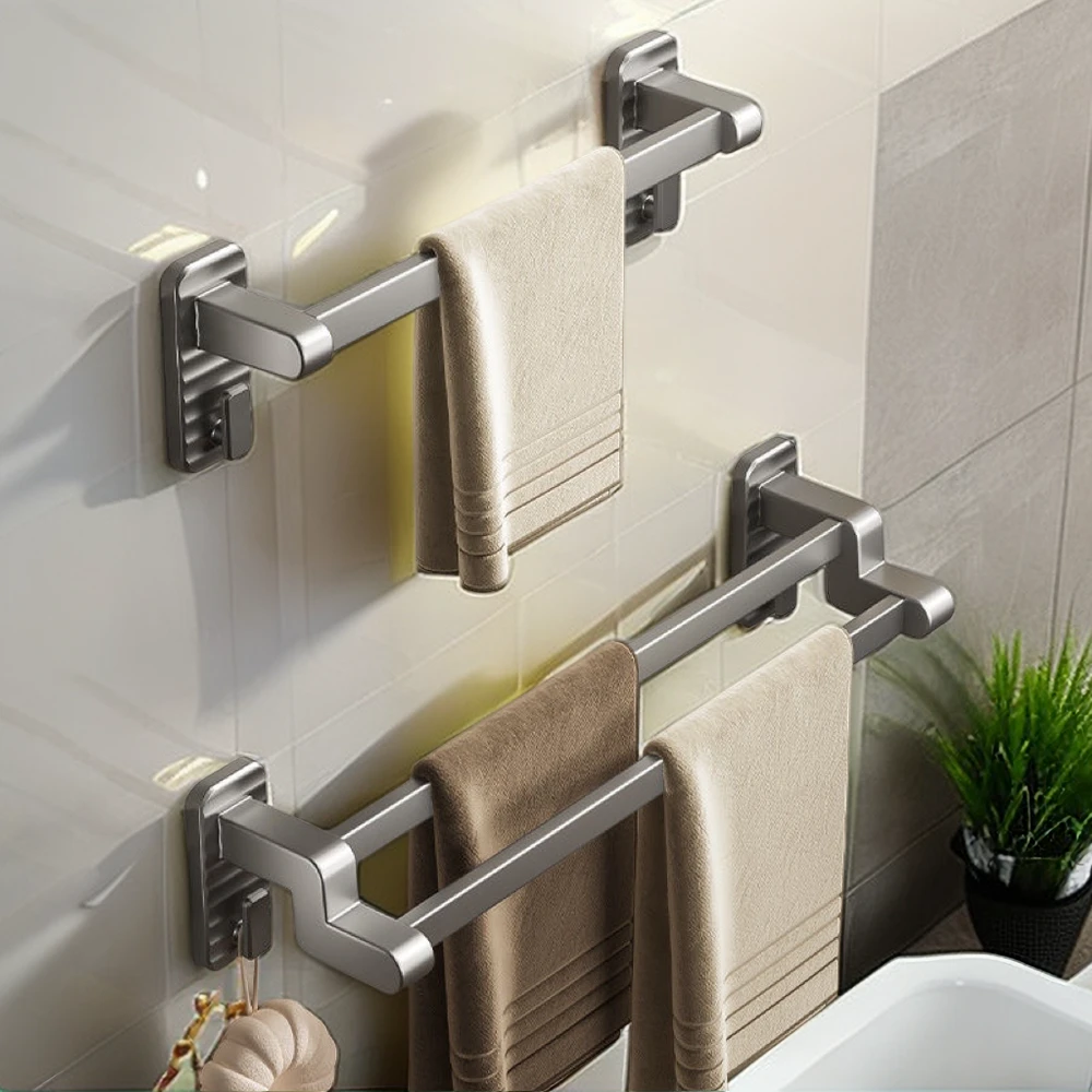 卫生间毛巾挂架免打孔壁挂式毛巾架浴巾置物架毛巾杆双杆拖鞋架子