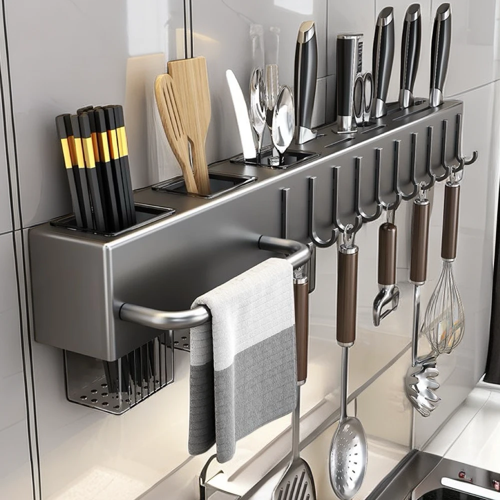 免打孔厨房置物架加厚刀架菜刀架厨房用品多功能壁挂式筷子筒刀具