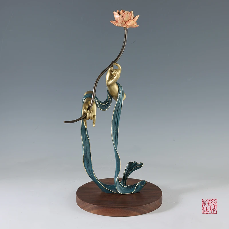 八瑞祥纯铜佛手莲花禅意摆件客厅玄关家居装饰品办公室桌面工艺品