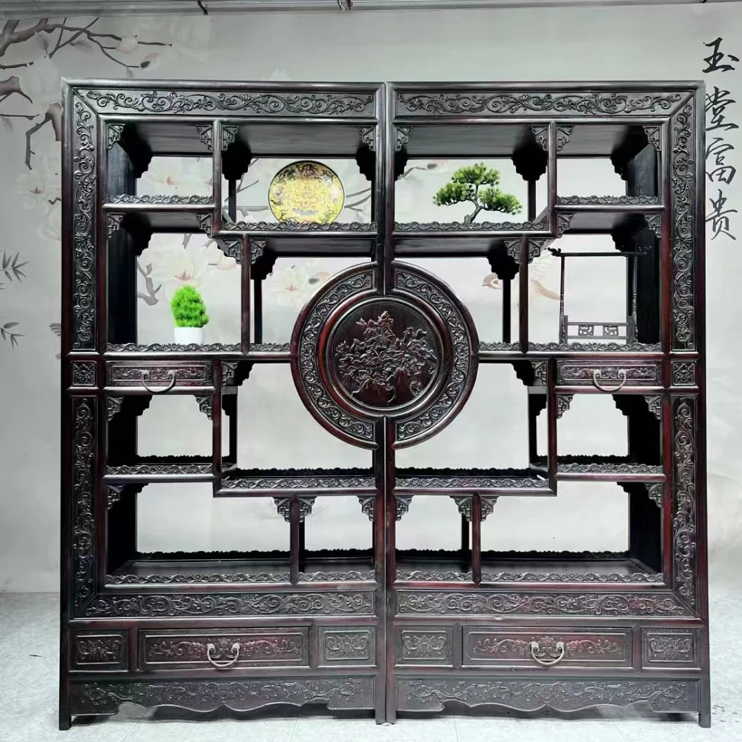 全实木明清古典博古架雕刻