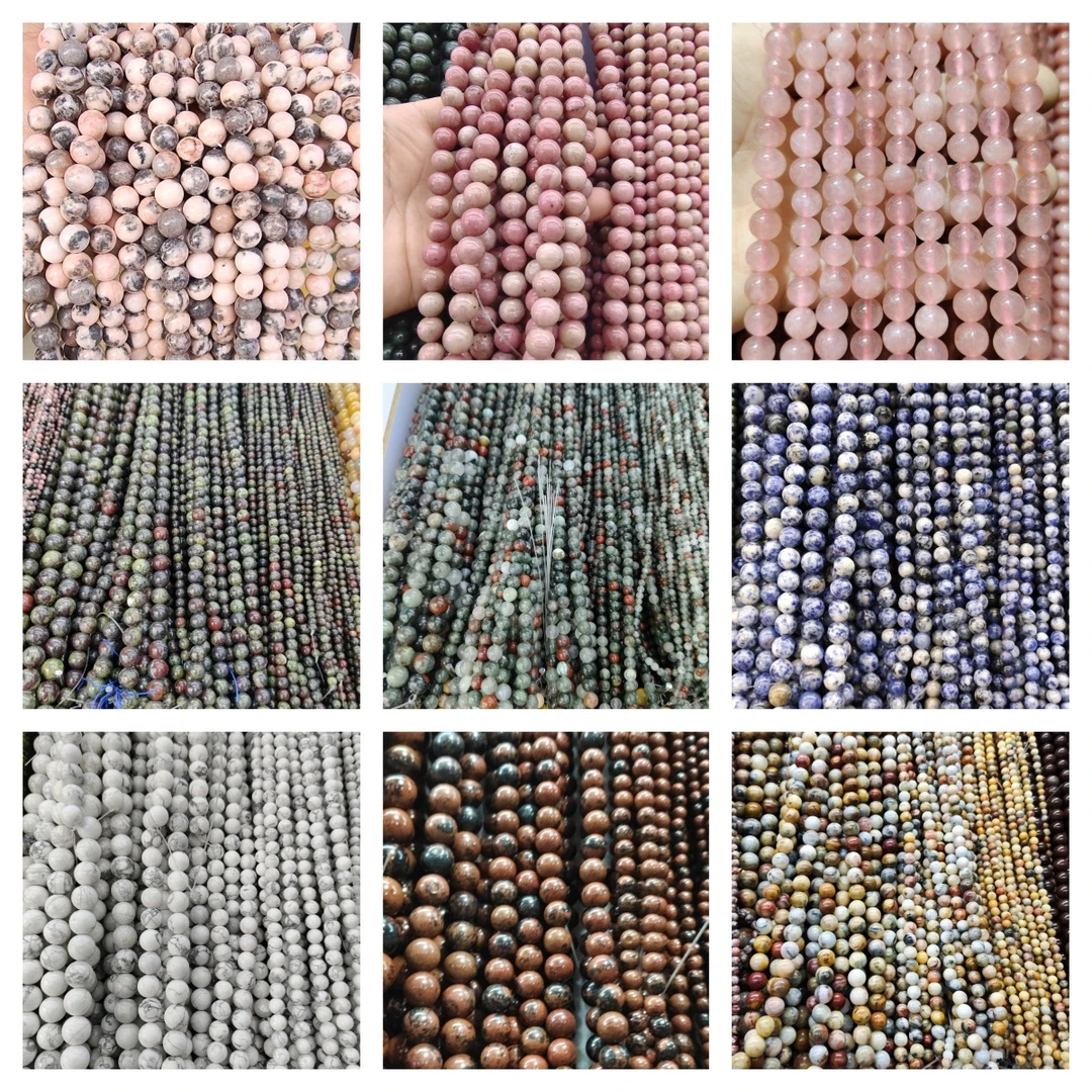 天然石圆珠 野石散珠DIY饰品配件手串手工串珠