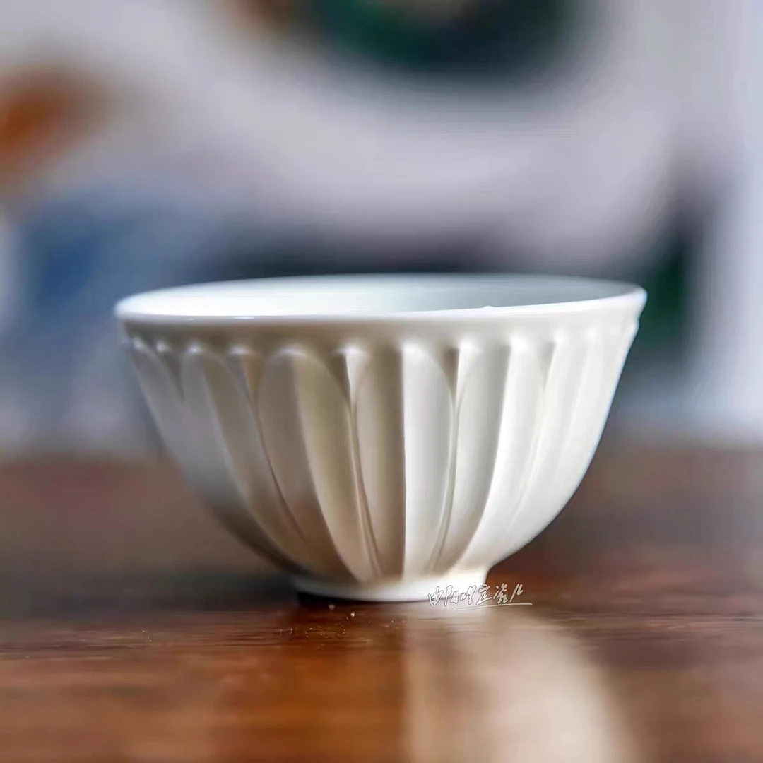 定瓷茶具茶杯定窑白瓷莲瓣茶盏主人杯曲阳原产地高温烧制现代简约