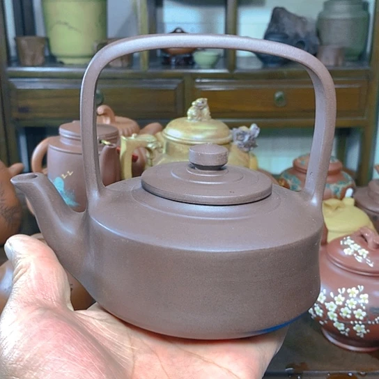 紫砂茶杯全手工制作宜兴原矿老紫泥紫砂壶提梁容量380