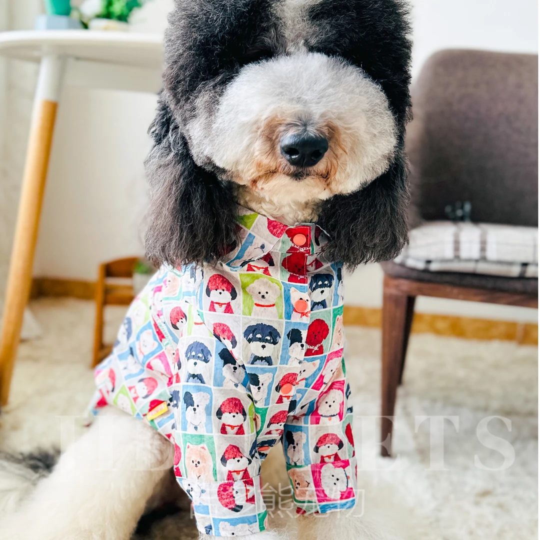 宠物衣服新款狗狗印花衬衣薄款夏款卡通秋田柴犬巨贵雪纳瑞