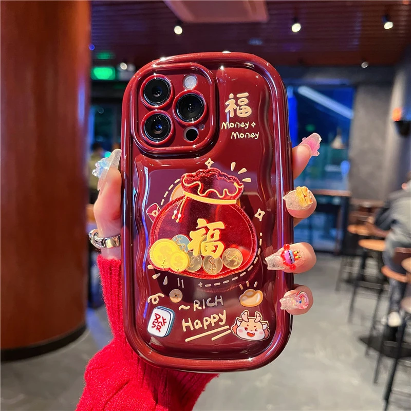 新年福袋苹果15手机壳荣耀华为vivo小米oppo女苹果13酒红色防摔套