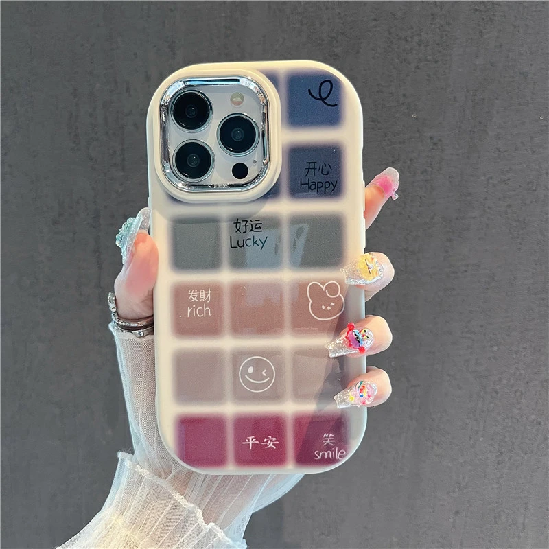方块格子适用于苹果15手机壳13华为mate60全包荣耀OPPOvivo小米女
