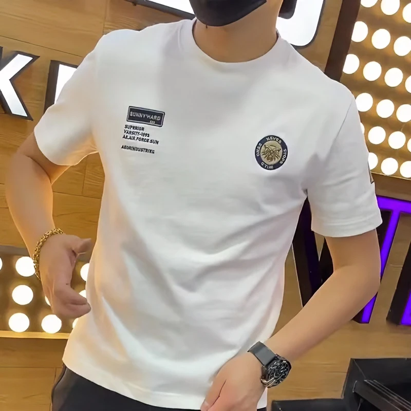 夏季时尚新款个性印花短袖T恤男士潮流痞帅网红修身圆领百搭帅气