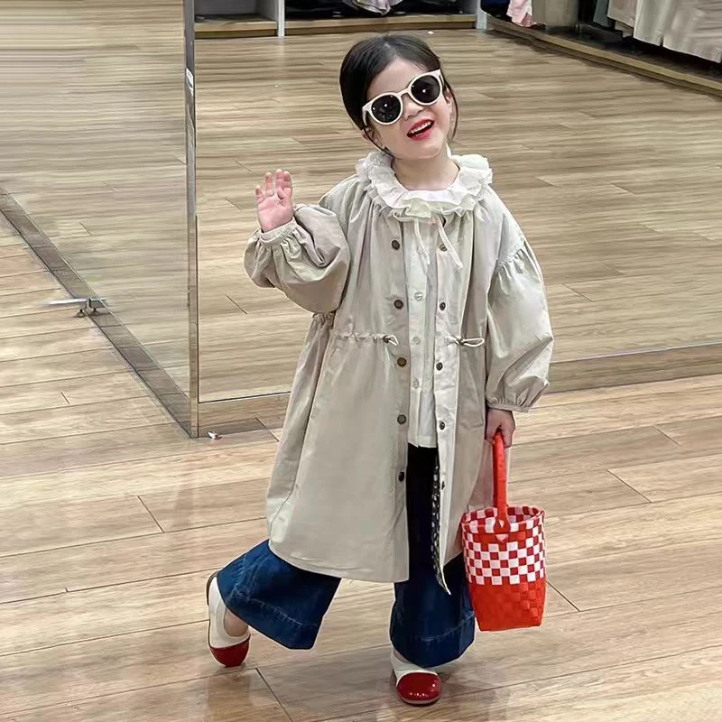 童装女宝宝两面穿风衣外套2025春装女童复古碎花大衣英伦风外套潮