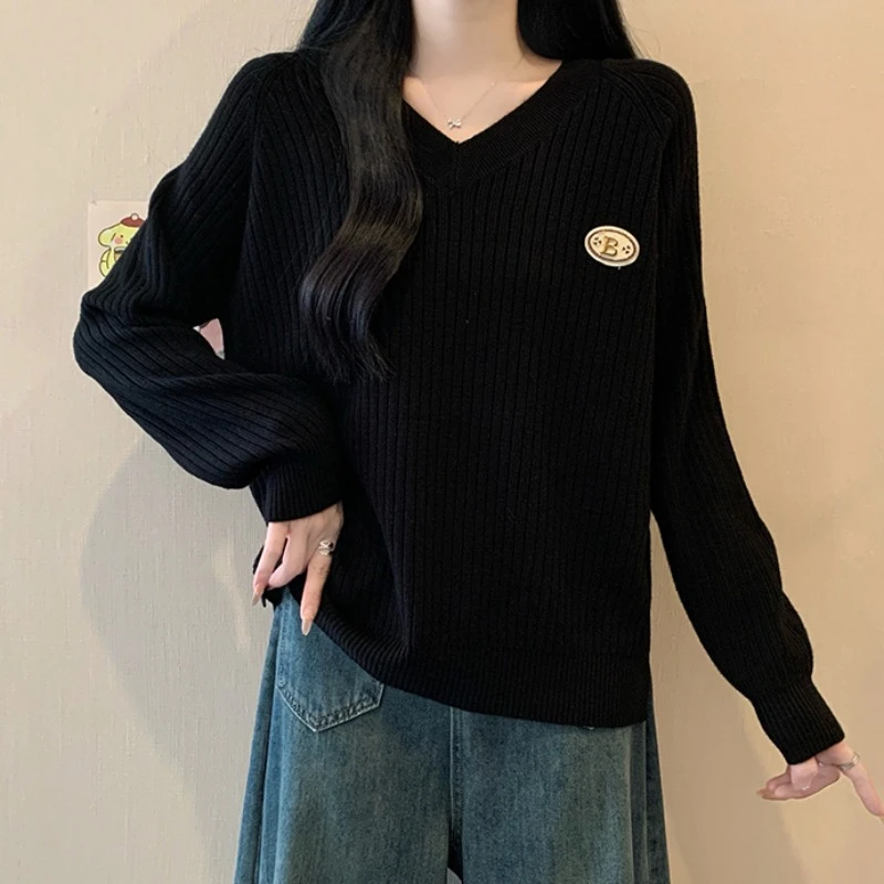 大码遮肚加厚V领打底毛衣女秋冬新款宽松显瘦百搭洋气针织衫上衣