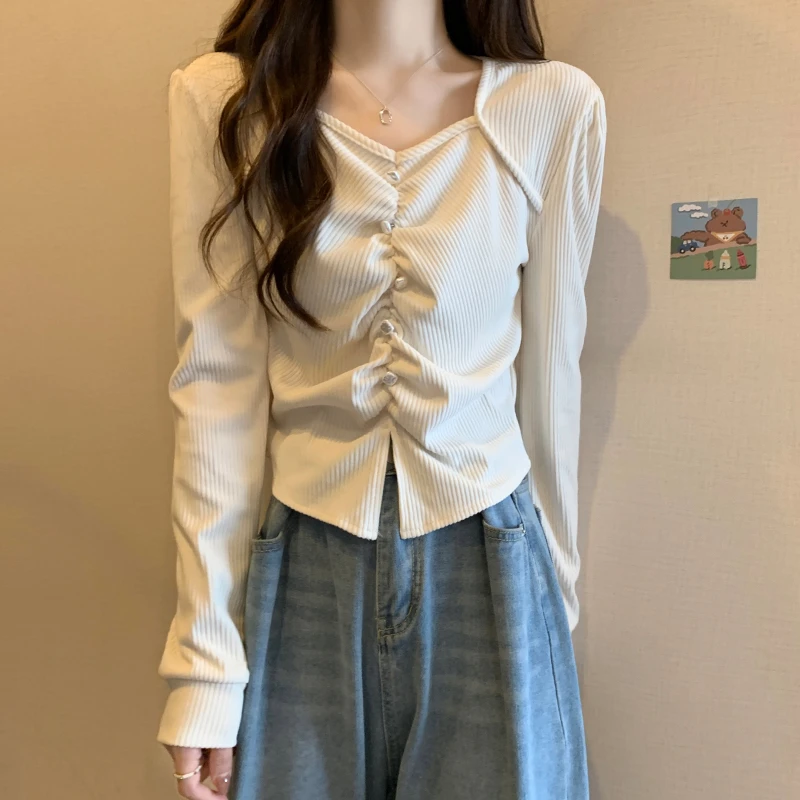 大码正肩设计感长袖T恤打底衫女春秋胖妹妹遮肚子百搭不规则上衣
