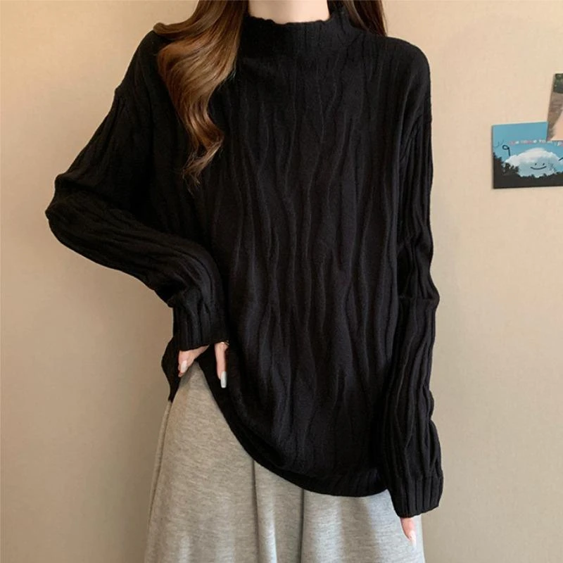 大码遮肚子半高领打底毛衣女秋冬内搭胖MM宽松显瘦百搭针织衫上衣