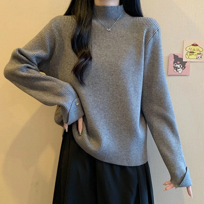 大码半高领加厚针织打底衫女秋冬新款胖MM宽松显瘦百搭洋气毛上衣