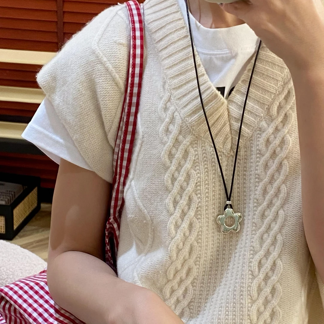 坠链均925银 《花花》气质时尚光面镂空百搭小众项链