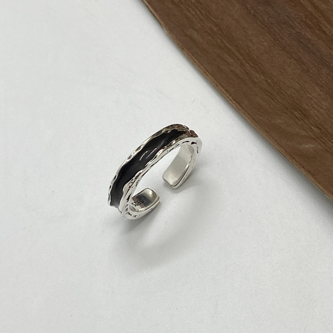 925银戒指 《小黑》百搭黑色滴油工艺简约气质时尚个性设计感戒指