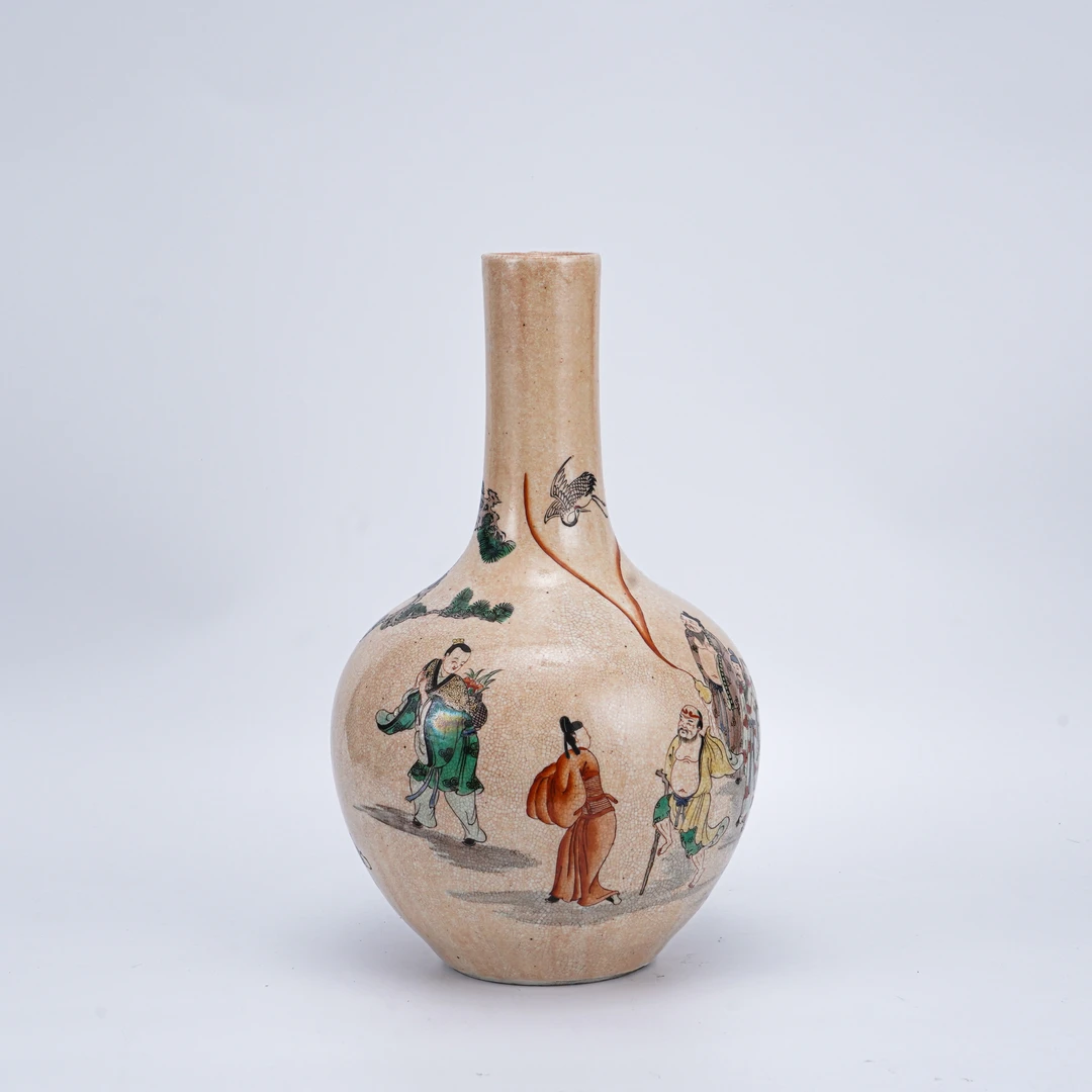 （A6)Q1016729清晚期哥釉五彩八仙人物天球瓶