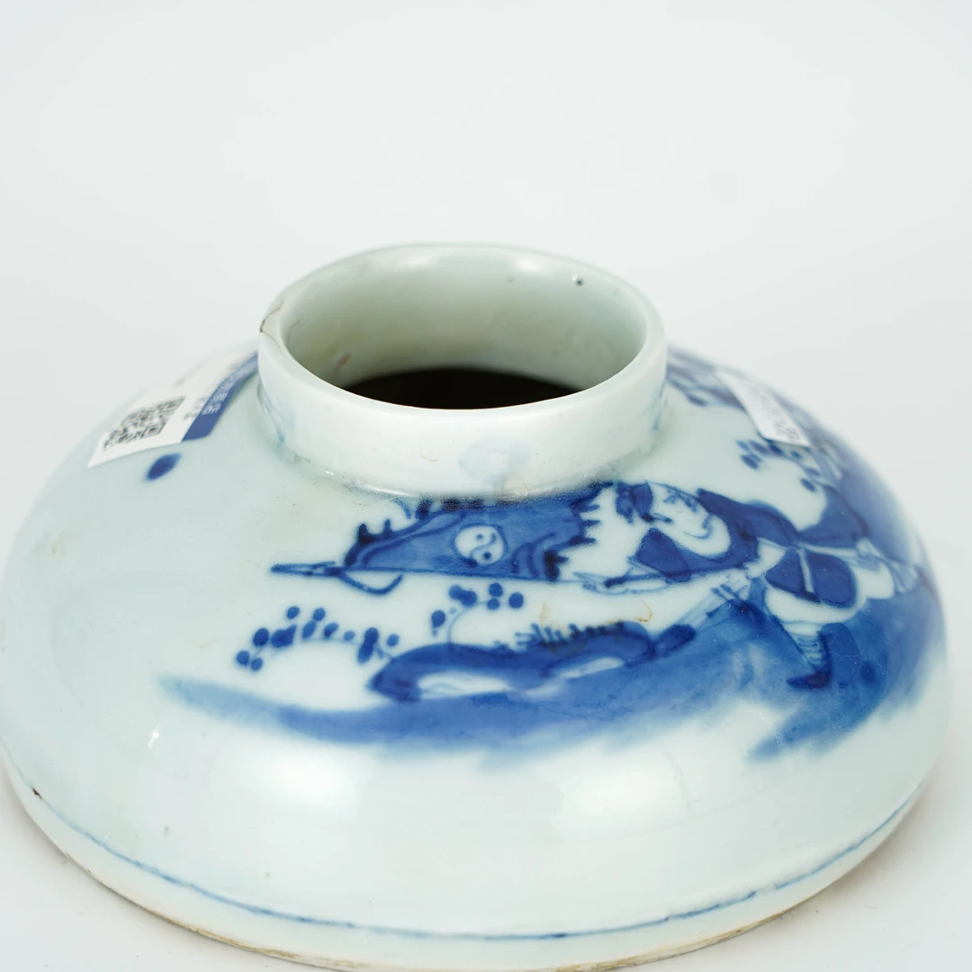 (AB6) 3QS31346 清中期青花刀马人物水盂 古物/古收藏