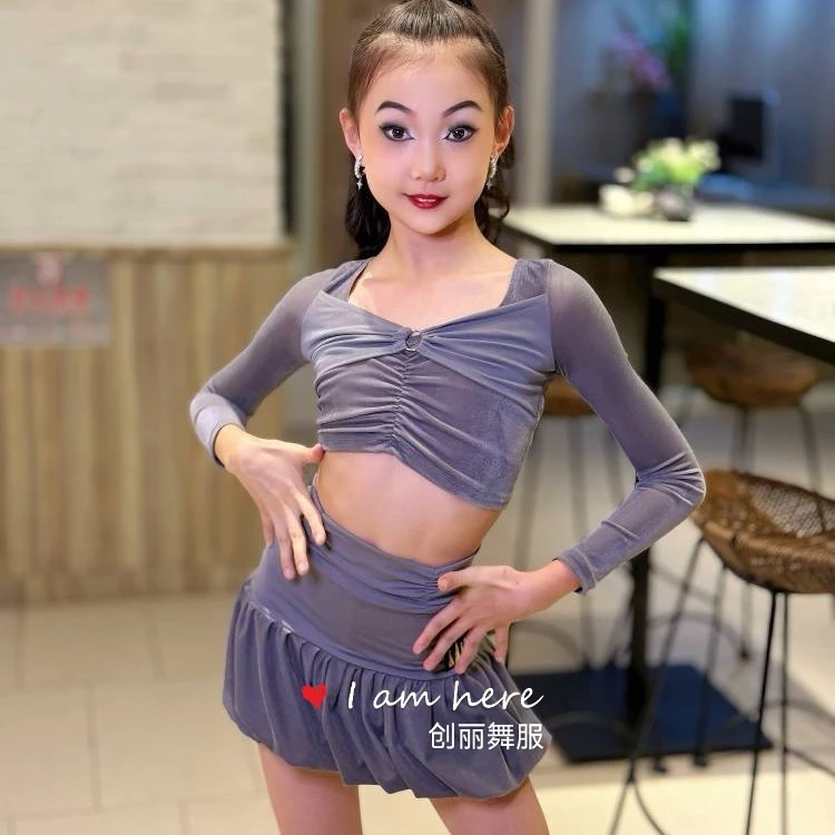 创丽舞服2024冬晓凯同款天丝绒拼锦纶可以分体拉丁舞服练习服套装