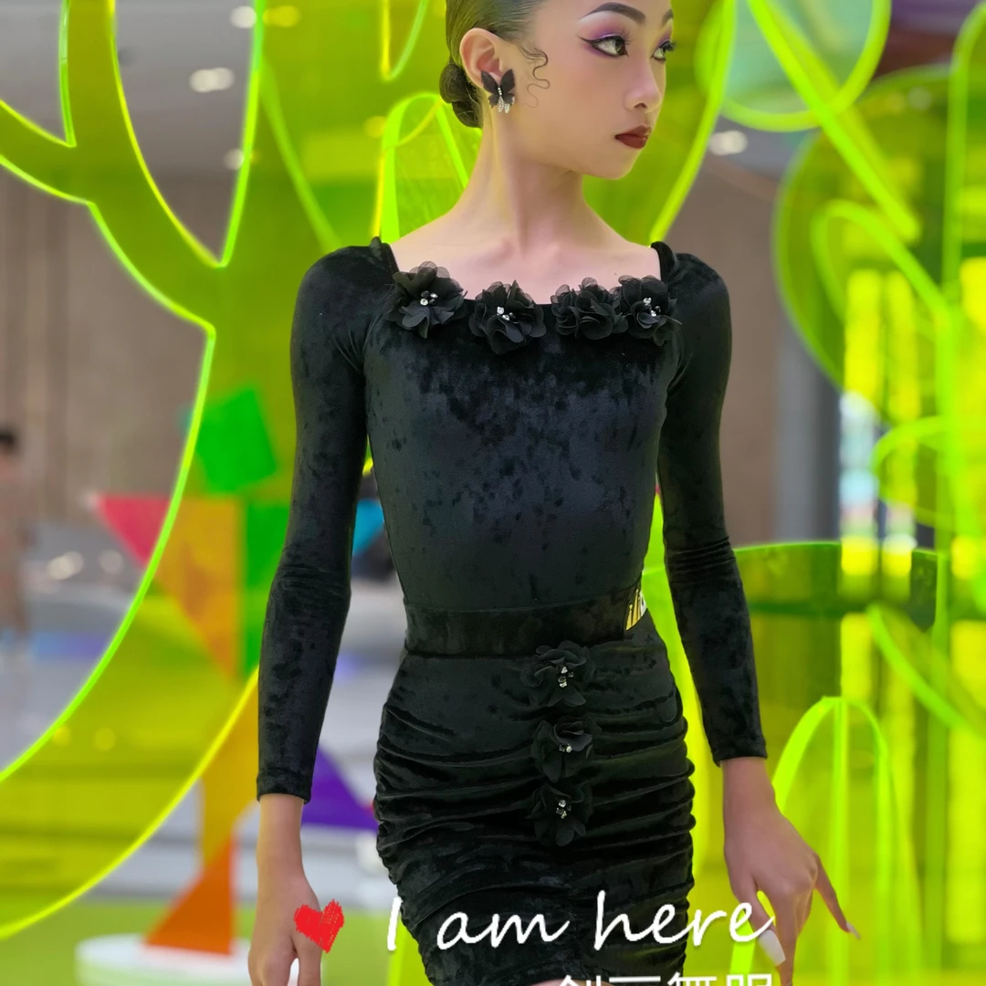 创丽舞服雅馨同款精灵系列黑色拉丁服套装