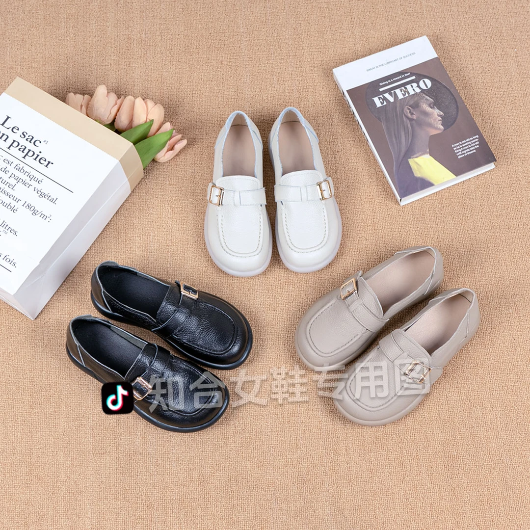2024新款真皮休闲百搭乐福鞋软底舒适平底防滑女单鞋 5839