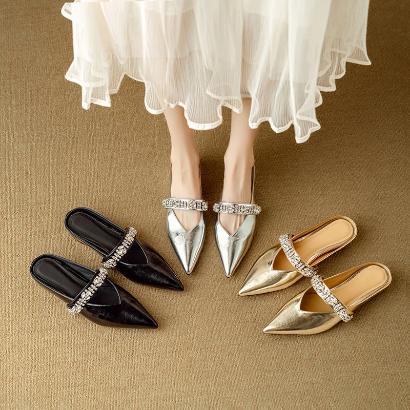 法式包头凉拖鞋女士2025新款夏季外穿配裙子夏天尖头羊皮半拖鞋