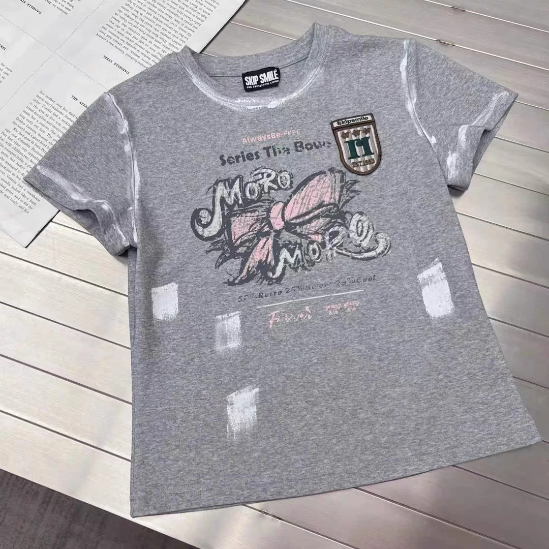 深圳MMOUHUO新品擦旧手绘蝴蝶结T恤